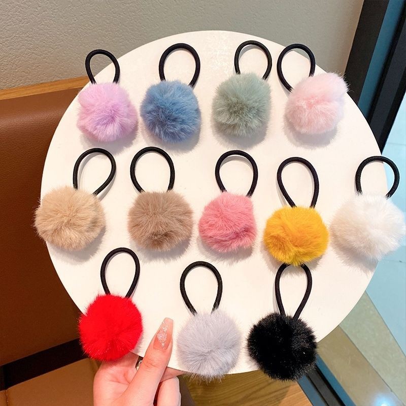 크리 에이 티브 패션 모피 공 헤어 밴드 폴리 에스터 모피 공 DIY 쥬얼리 모피 플러시 공 고무 밴드 헤어 밴드 머리 장식 도매