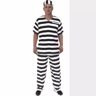 万圣节成人监狱服囚犯服化妆舞会儿童橘色监狱服黑白条纹囚犯服装-阿里巴巴