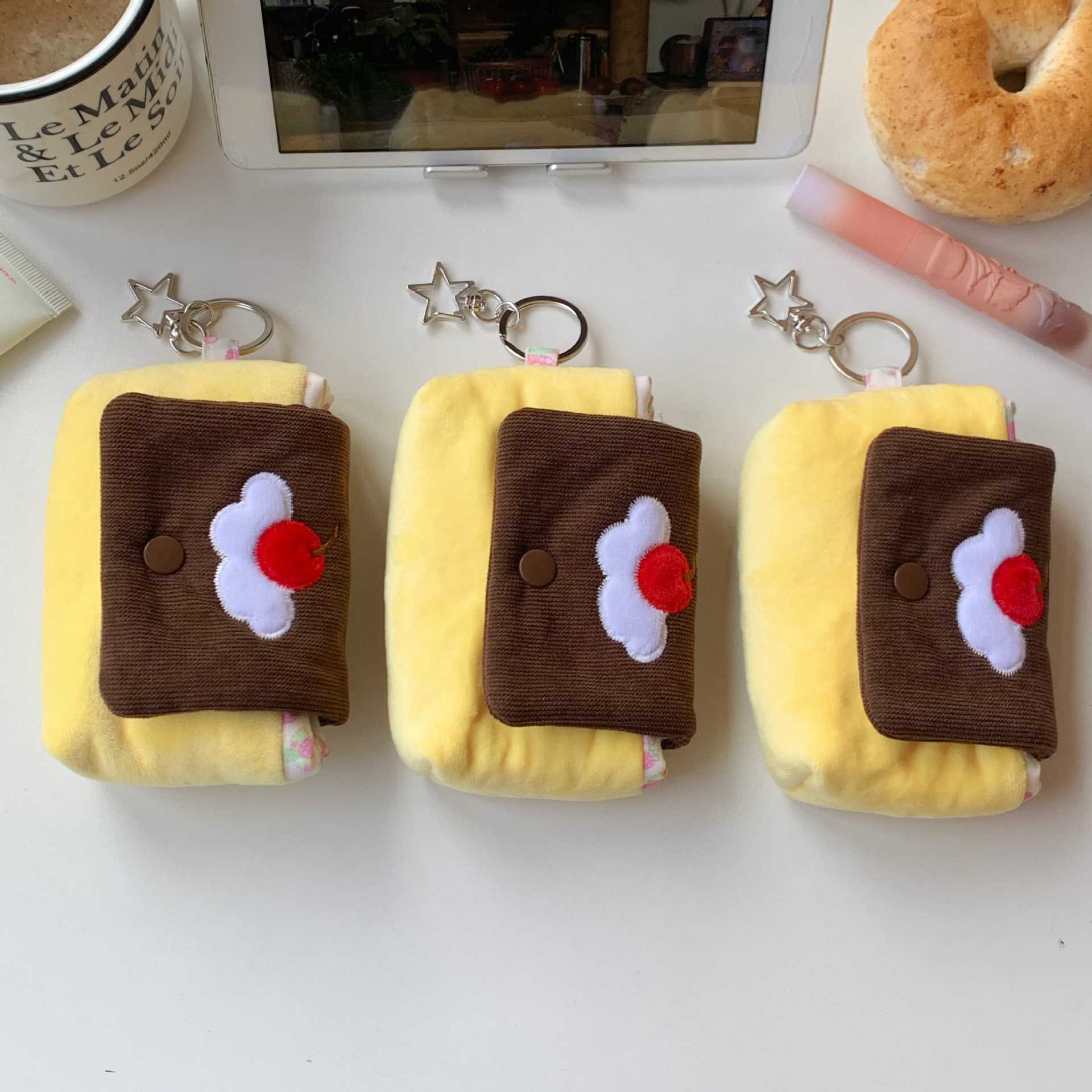 Cute Cherry Pudding Coin Purse Cartoon Mini Plush Portable Small Wallet Multifunctional Storage Card Holder Earphone Bag_maomaolike.com