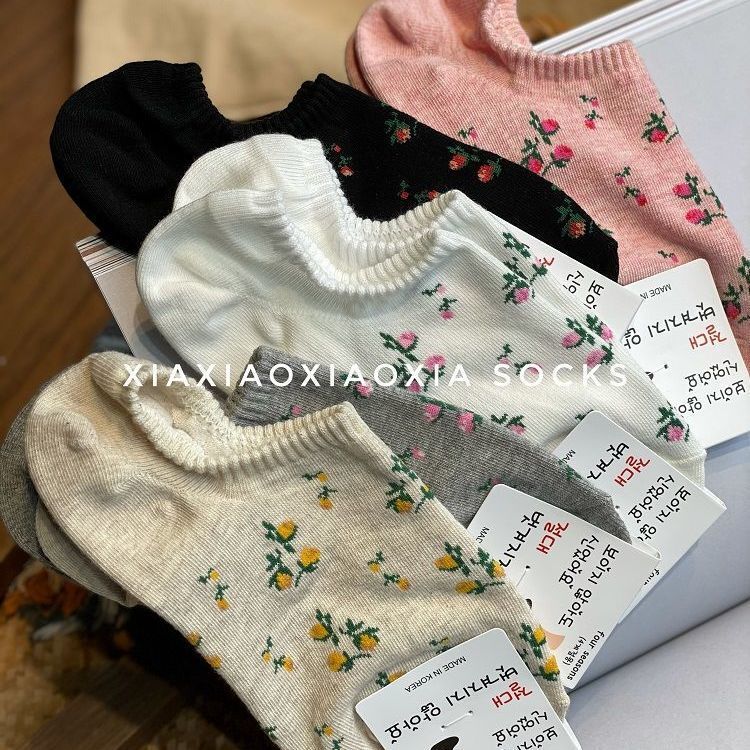Korean New Summer Women's Boat Socks Small Floral Shallow Socks Invisible Socks Cover Hyun-tasty Sweet Flowers