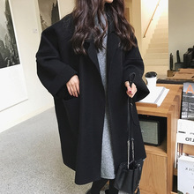 赫本风气质黑色仿毛呢外套女秋冬新款韩系小个子中长款宽松呢大衣