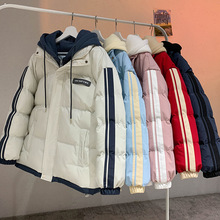 男士棉衣冬装假两件加厚连帽潮牌情侣外套新款棉衣青少年保暖防风