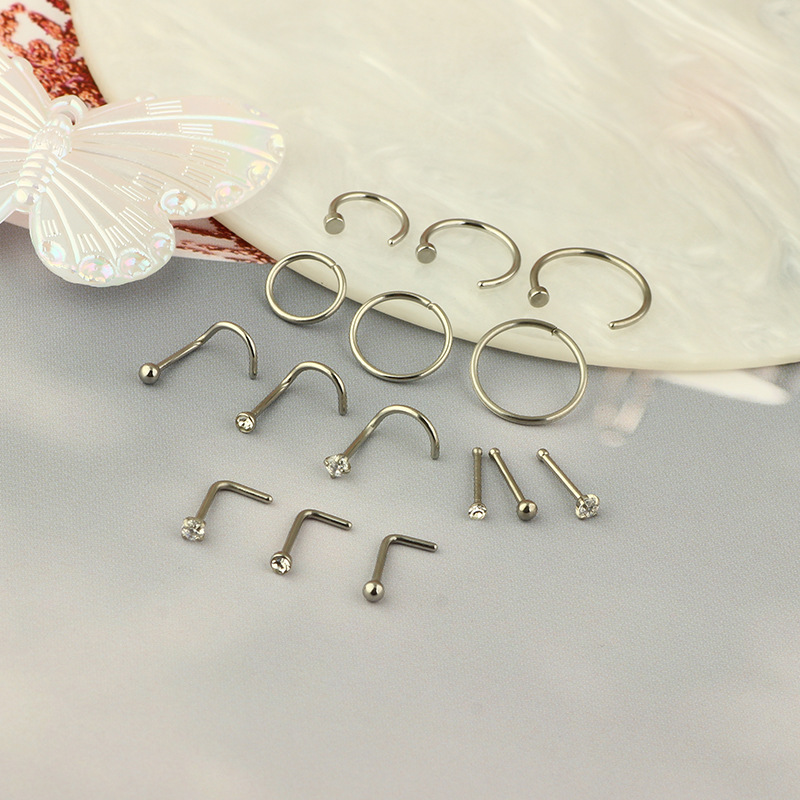 Stainless Steel Gem Diamond Nose Ring Stud Set - 15 Pieces Body Piercing Jewelry for Women Men detail image 8
