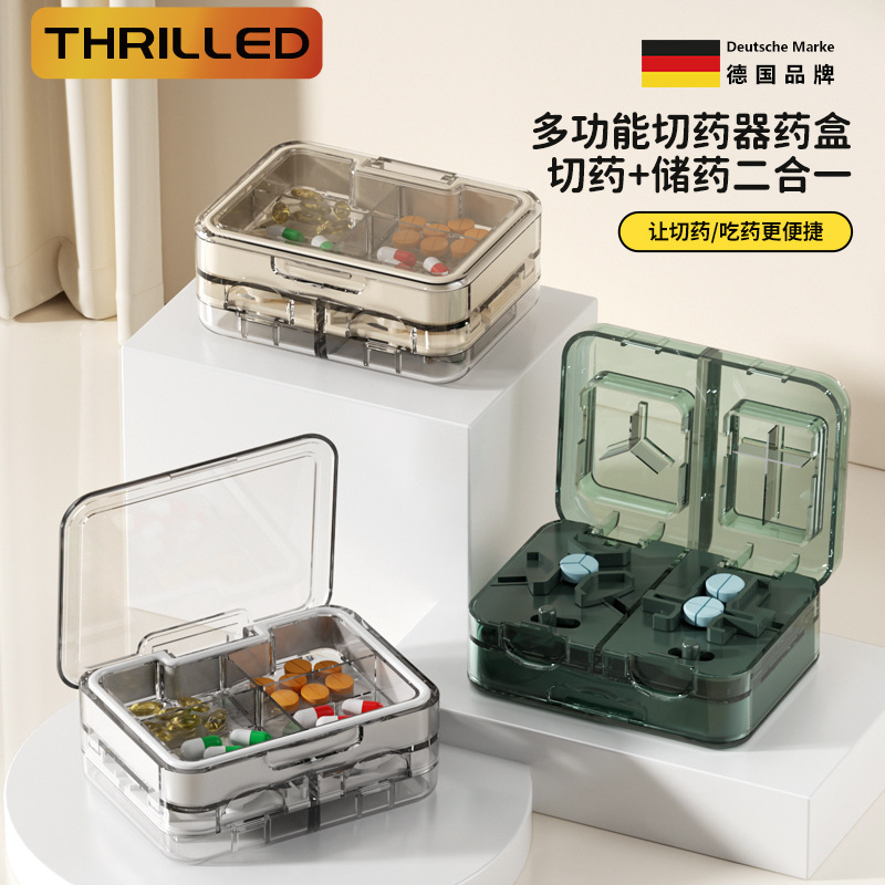 Portable Multifunctional Pill Cutter and Storage Box, Pill Splitter, Tablet Cutter for Splitting into Two, Three, or Four Parts, Easy to Carry