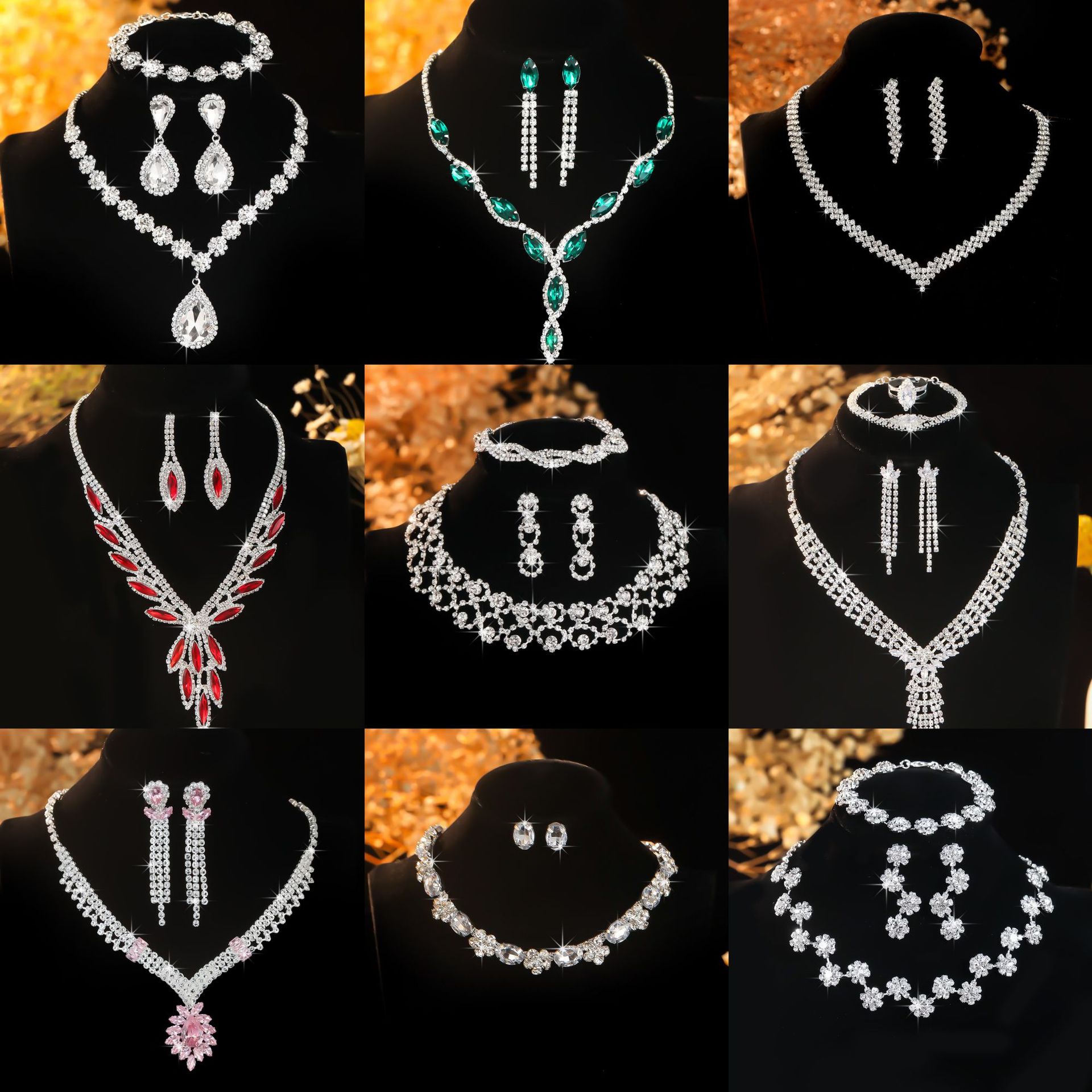 Cross-border fashion set: Rhinestone and zircon necklace jewelry, versatile for evening dresses, elegant bridal accessories wholesale