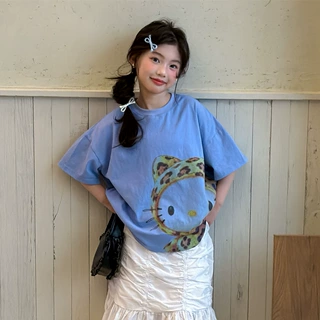 花与寻童装女童T恤2026年夏季新款韩系ins风卡通小猫t盐系甜酷潮