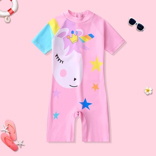2024 Girls' Swimsuit Cartoon Short Sleeve Children's One-Piece Swimwear for Ages 3-6 Boys' Swimwear Set with Cartoon Swim Cap