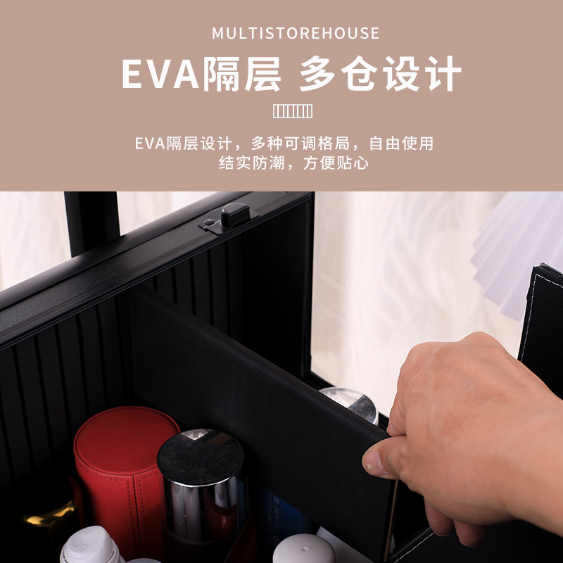 Caja de herramientas de maquillaje de barra de tracción profesional, caja de herramientas de bordado de uñas, peluquería, caja de herramientas de barra de tracción de rueda universal, gran capacidad de cejas