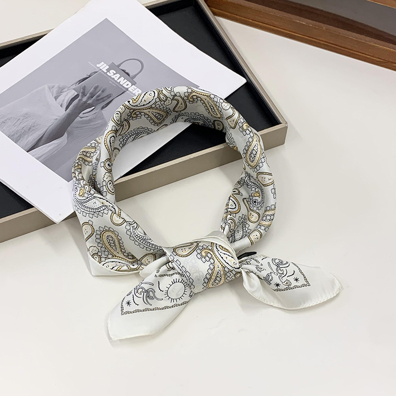 Buñuelo de seda cuadrada de impresión digital coreana para mujeres, buñuelo de cuello, buñuelo de cuello, buñuelo de moda, cinta