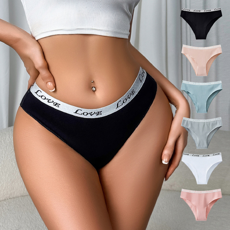 European and American New Style Girls' Pure Cotton Panties, Mid-Waist Lettered Women's Briefs, Cross-Border White and Black Panties, Plus Size for Women