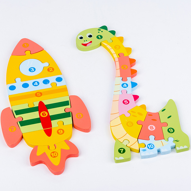 Rompecabezas tridimensional de madera 3D bloques de construcción rompecabezas de dinosaurio de juguete educación temprana animal piezas grandes de herramientas de transporte niños cognitivos