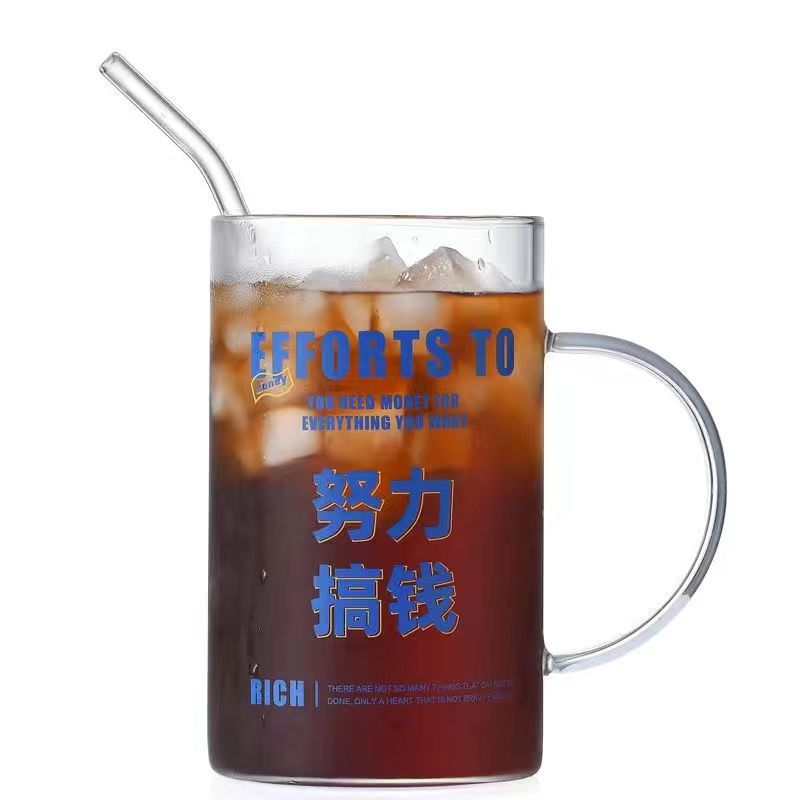 Resistente al calor ins Internet celebridad de gran capacidad de alta temperatura de vidrio borosilicato resistente elevar taza de agua con tapa y paja taza al por mayor