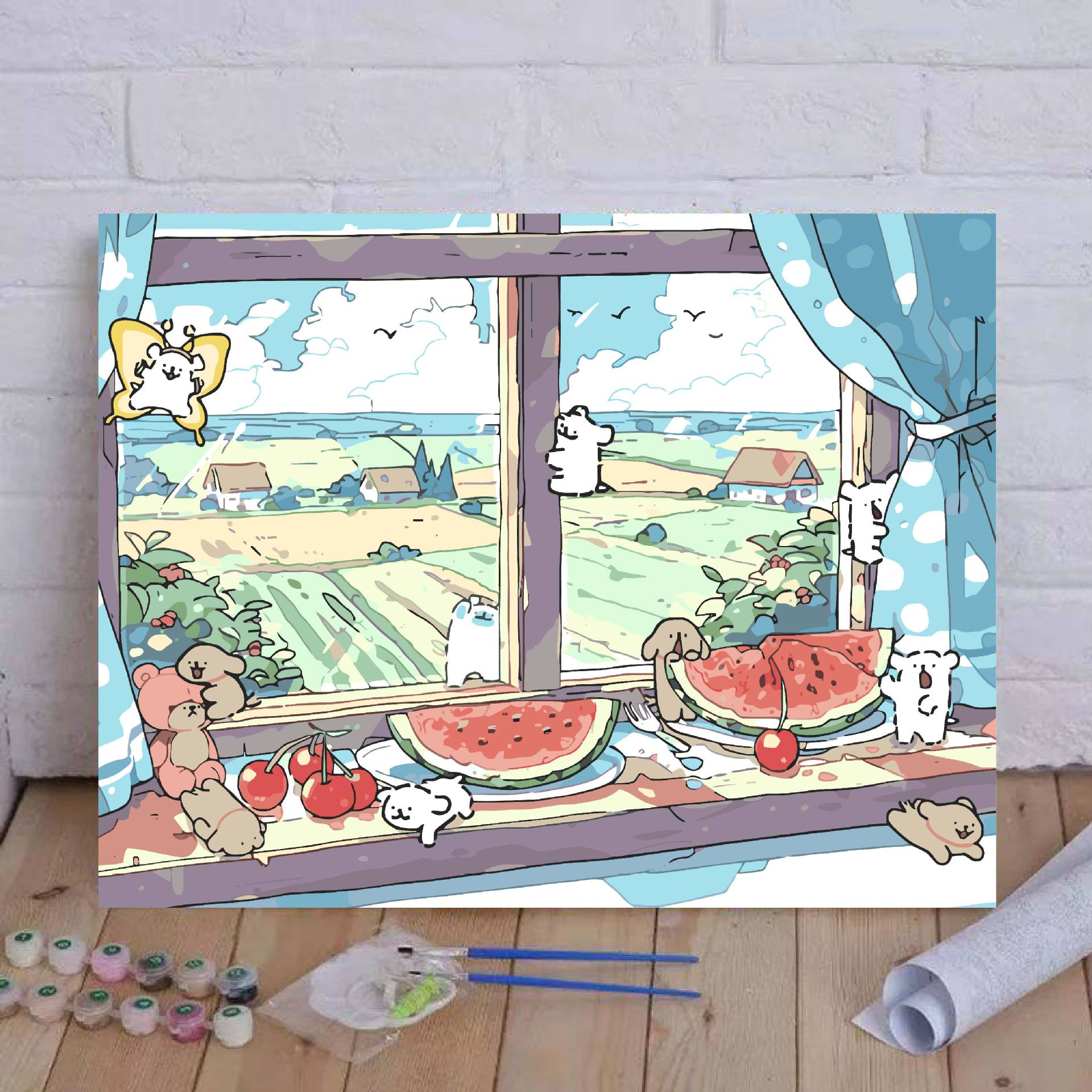 Líneas perros pinturas al óleo digital hechas a mano DIY pinturas de relleno encantadoras desencompresas pinturas al óleo de dibujos animados acrílicos pinturas colgantes pintadas a mano