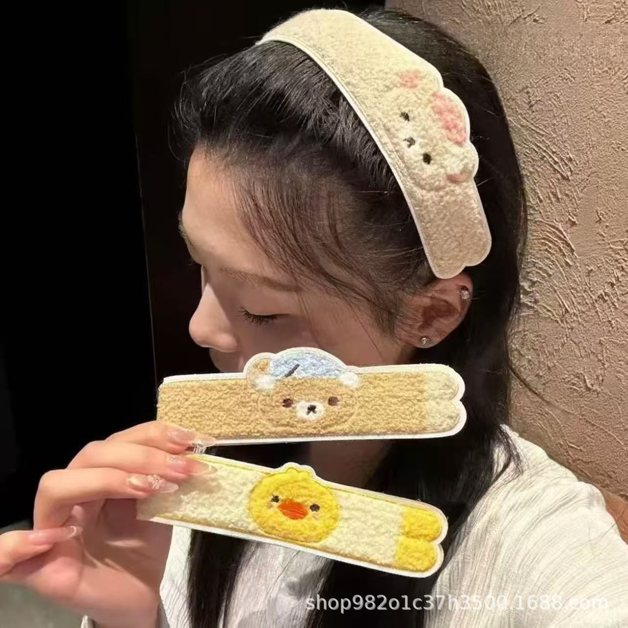 Cute long Rilakkuma and chick hair band, dual-use for face washing and bangs, suitable for buns, sweet and adorable hair accessory