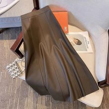 皮裙中长款高腰伞裙半身裙秋冬女2025新款A字裙裙子显瘦半身长裙