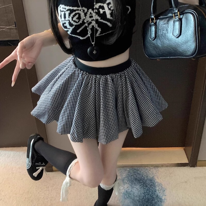 芭蕾风褶皱花苞半身裙女夏季高腰显瘦A字裙防走光遮胯ins蓬蓬短裙|undefined