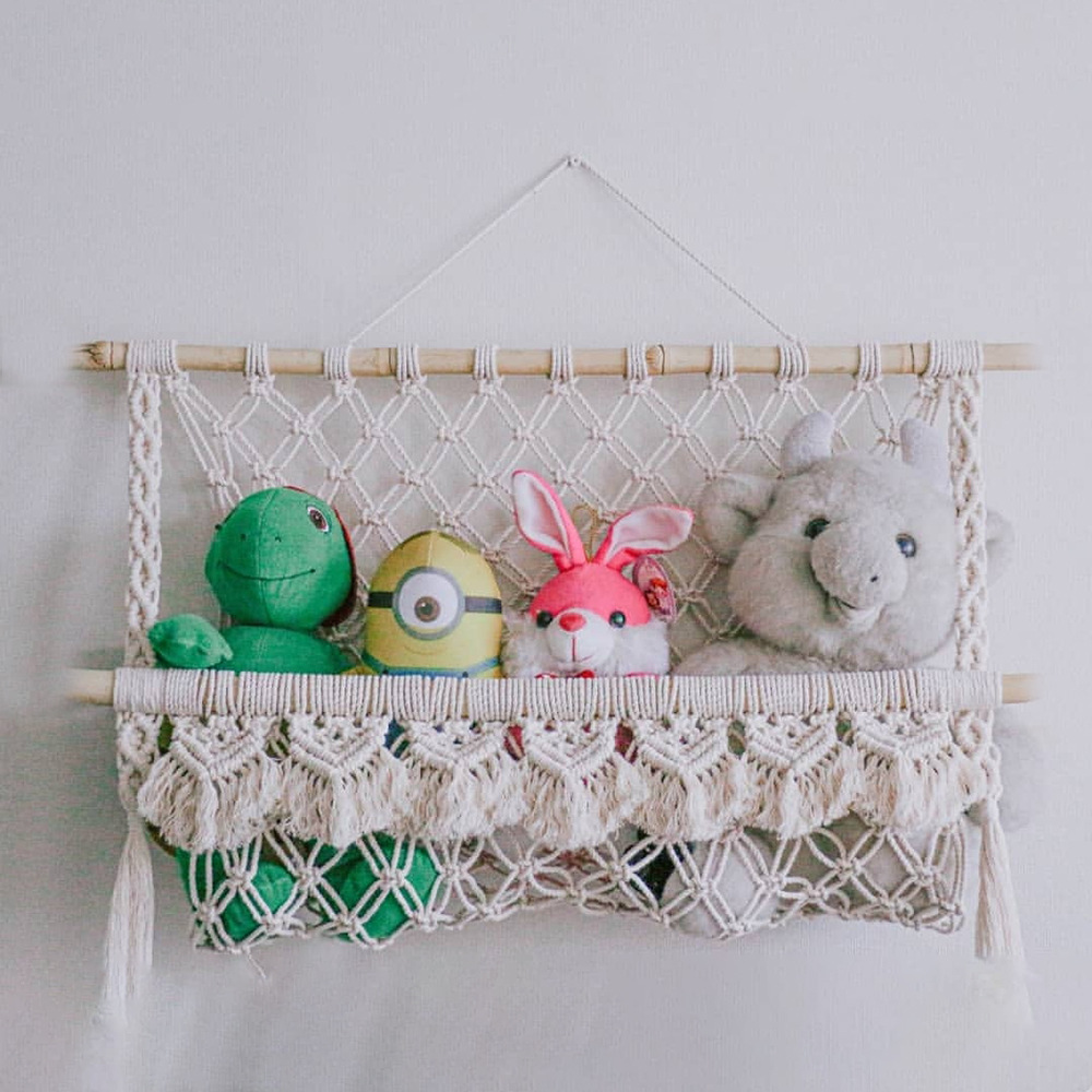 編織掛毯流蘇收納架書雜誌網兜架棉繩編織牆裝飾壁掛綠植置物架