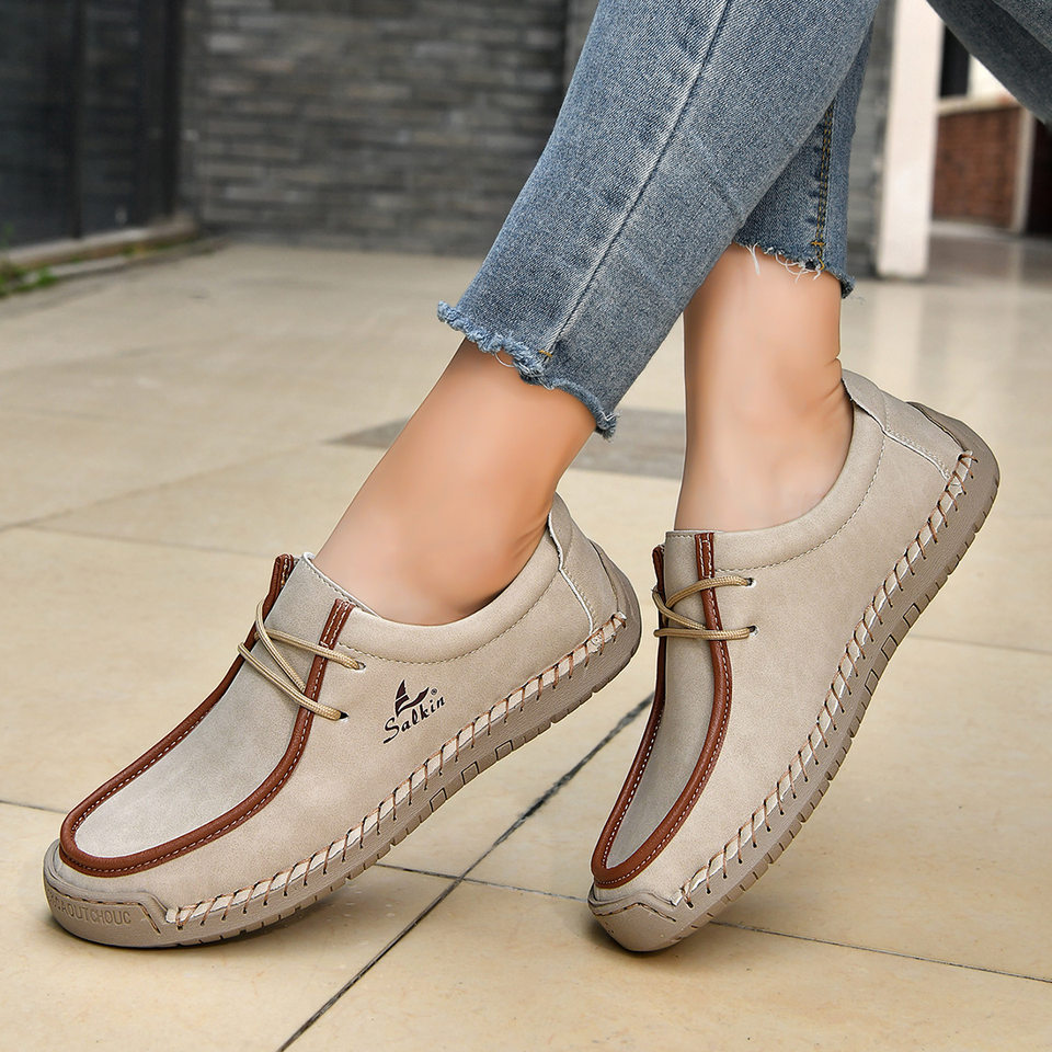 Giày lười unisex cỡ lớn 48, mũi tròn, mặt vải lanh, đế bằng gót thấp, dây buộc phía trước — 2801 Vàng kim, 2801 Xanh lá cây táo, 2801 Xanh đậm, 2801 màu xanh chi tiết 17