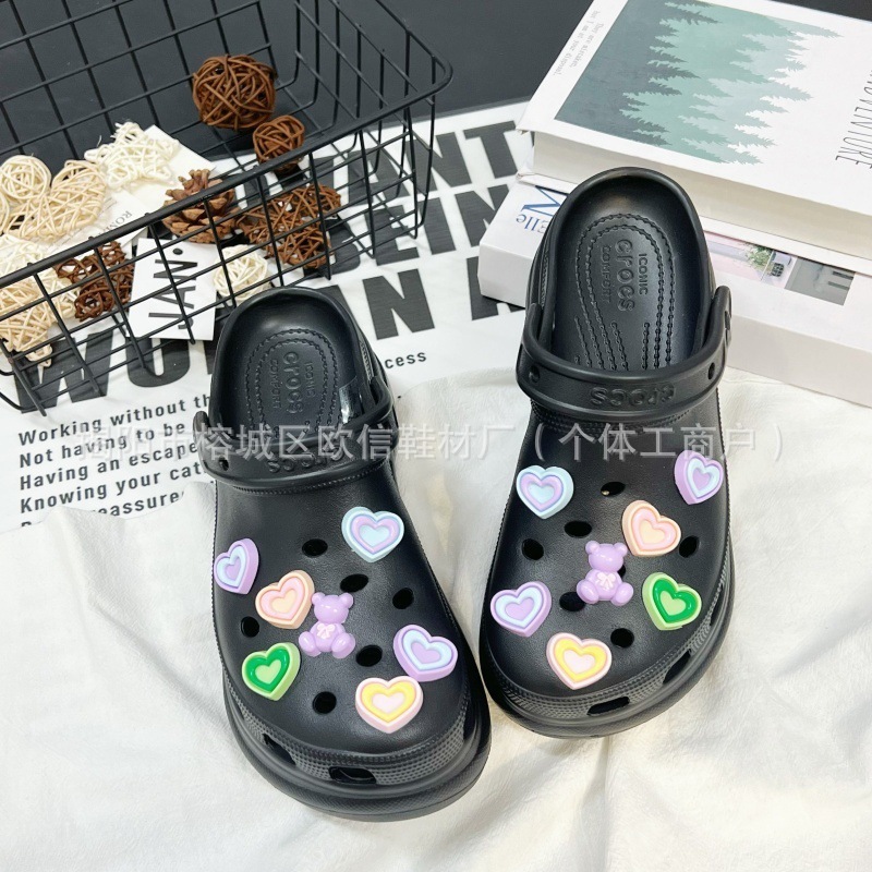 新款DIY洞洞鞋配件彩色爱心卡通可爱配饰创意可拆卸立体鞋花扣鞋