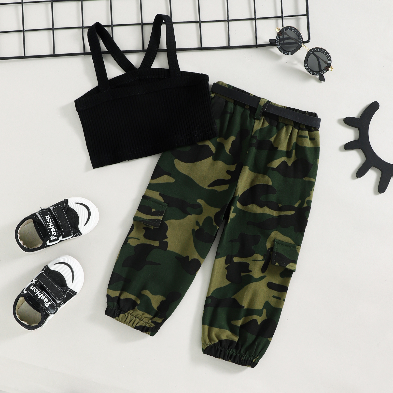 Camouflage Pattern Summer, Spring Season Fashion Camouflage Cotton Girls Clothing Sets