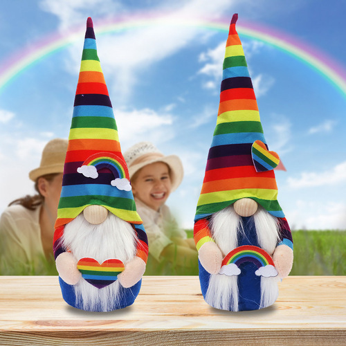 Cross-border new product Rainbow Festival scene decoration props rainbow colorful striped faceless doll holding love doll ornaments