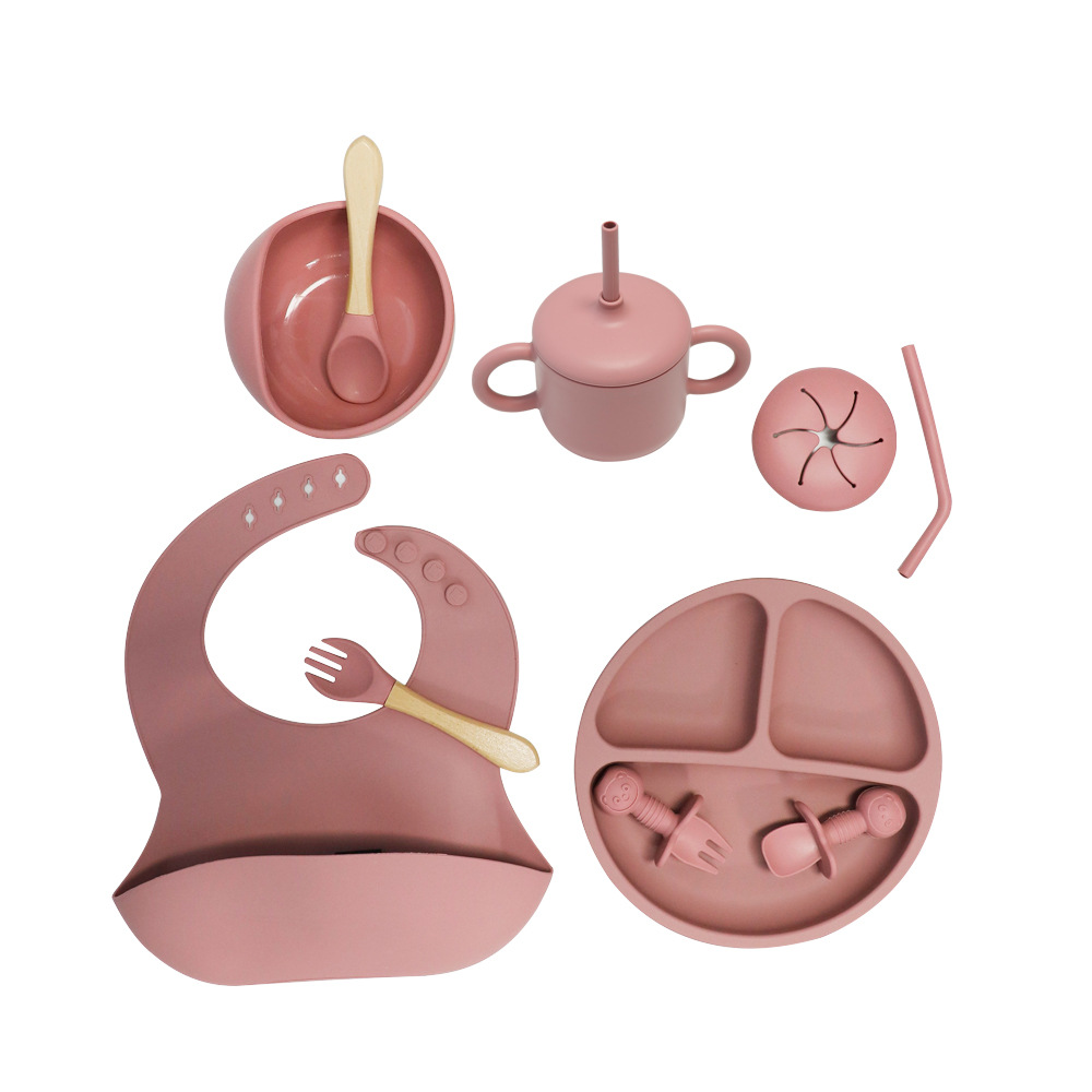  Set de vajilla infantil de silicona, 10 piezas, incluye plato, tazón, cubiertos y babero, ideal para bebés