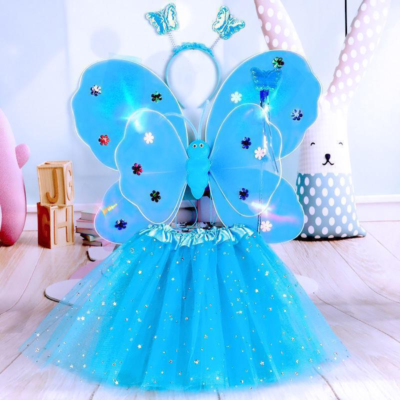 Mariposa brillante alas juguetes para niños regalos de cumpleaños estrella falda de hadas palo pequeña princesa conjunto de props