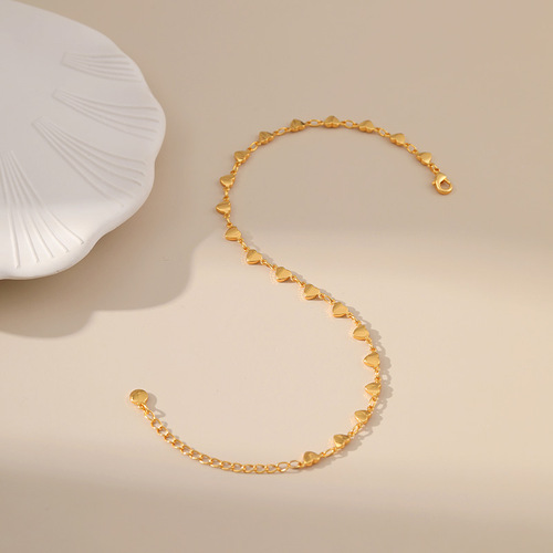 Minimalist and Fresh Aesthetic Charm Bracelet with Ins Style, Designed as a Simple Chain, Fashionable and Professional Office Look, 18K Gold Plated Foot Chain