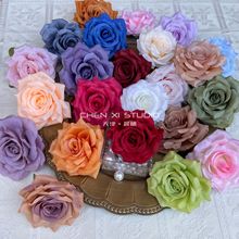 仿真卷边钻石玫瑰花头  9cm玫瑰花朵diy手工花环材料花墙背景插花