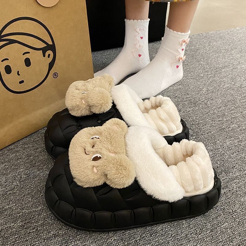 可拆卸防水棉拖鞋女款可爱外穿冬季防滑加绒保暖居家厚底棉鞋批发