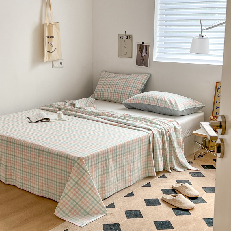日本式無印単品シーツ良品水洗い綿シーツ純綿格子縞単独シーツベッドスカート純色純綿