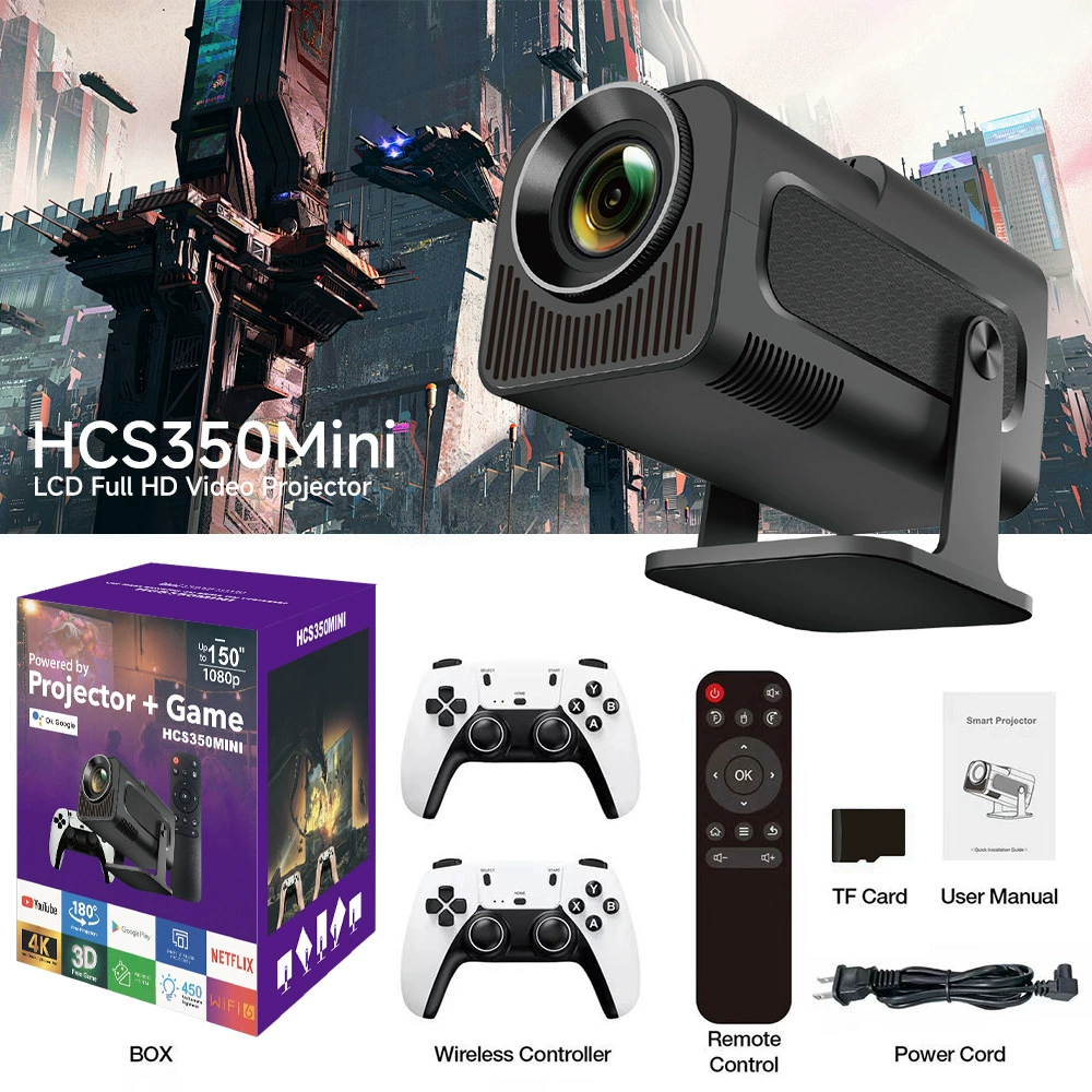 Новый мини-проектор HCS350MINI, HD 720P, Android, Bluetooth, портативный домашний проектор
