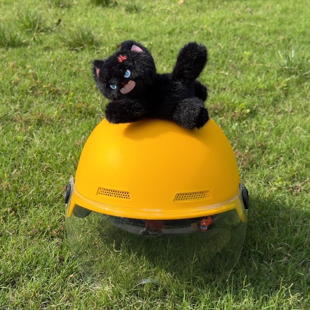 Motorcycle helmet decoration with cat ears, bow, and streamers; Meituan rider helmet accessory; fluffy little cat toy
