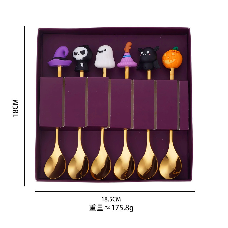 跨境不锈钢餐具套装创意万圣节公仔勺子礼盒高颜值咖啡勺水果叉|undefined