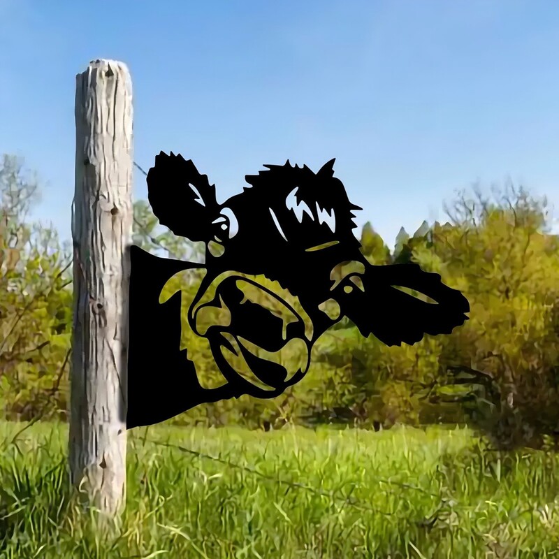 Wrought Iron Decorations, Metal Peeping Cow Silhouette, Farmhouse Outdoor Decorations, Garden and Yard Art Decor