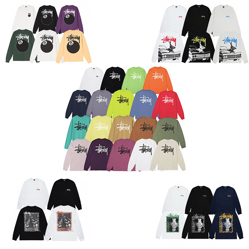 Cross-Border Foreign Trade Wholesale Stussy Printed Long-Sleeve T-Shirt Trendy Brand Stu Casual Loose Base Shirt for Men and Women Ius