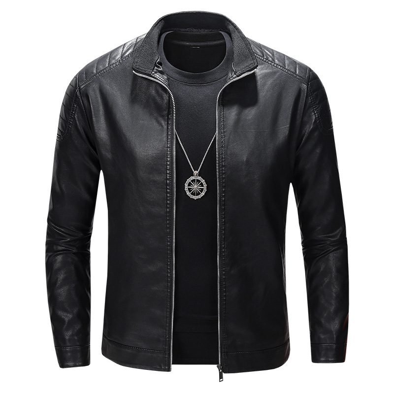 Vertical Collar Leather Jacket Men's Motorcycle Jacket Coat 2024 Autumn and Winter New Leather Jacket Slim-fit Korean Handsome Men's Wear
