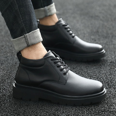 馬丁靴男英倫風中幫休閒皮鞋黑色系帶工裝鞋秋冬新款男士加絨鞋子