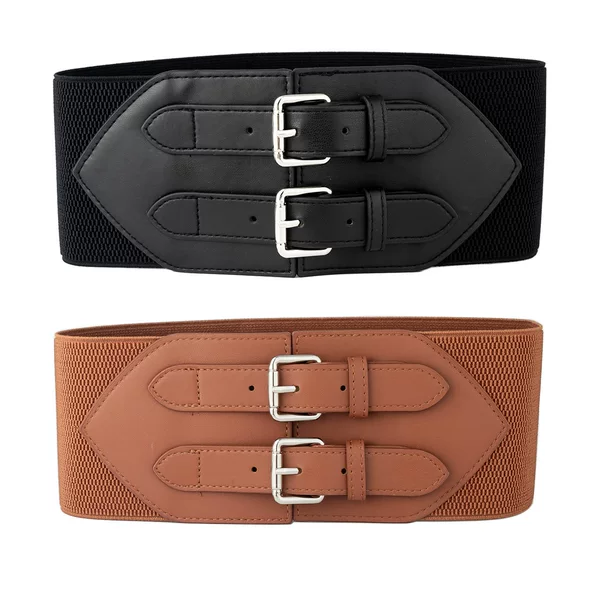 High-grade Belt Women's Double Buckle Black Ultra-wide Waist Seal with Windbreaker Shirt dress Waist Strap for Summer