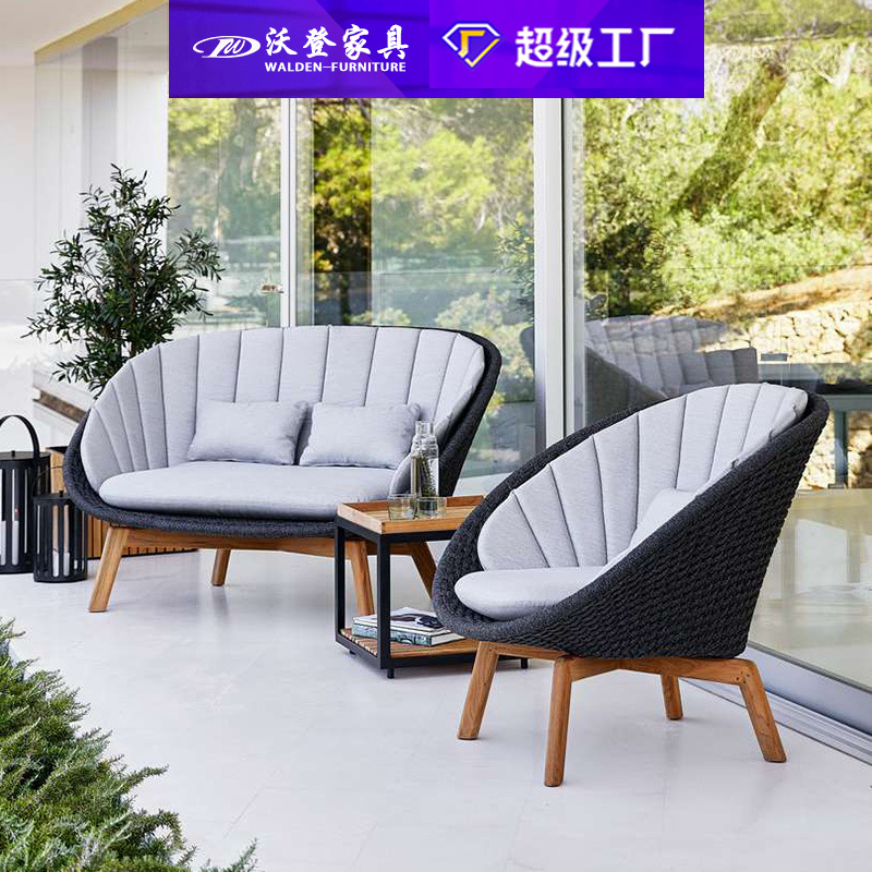 Nordic outdoor sofa white wax wood simple outdoor balcony garden garden sofa chair