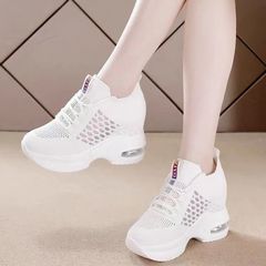 代發新款網面內增高女鞋夏季厚底坡跟運動鞋潮小白休閒鞋外貿