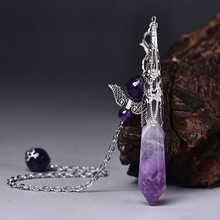 天使之翼翅膀灵摆链紫晶六角柱天然石水晶灵摆吊坠饰品生日礼物