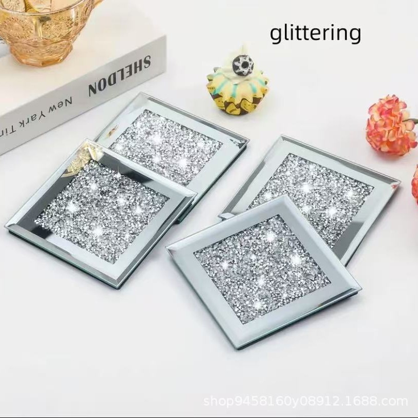 创意水钻镜面玻璃杯垫现货方形圆形红酒咖啡装饰垫简约风杯垫
