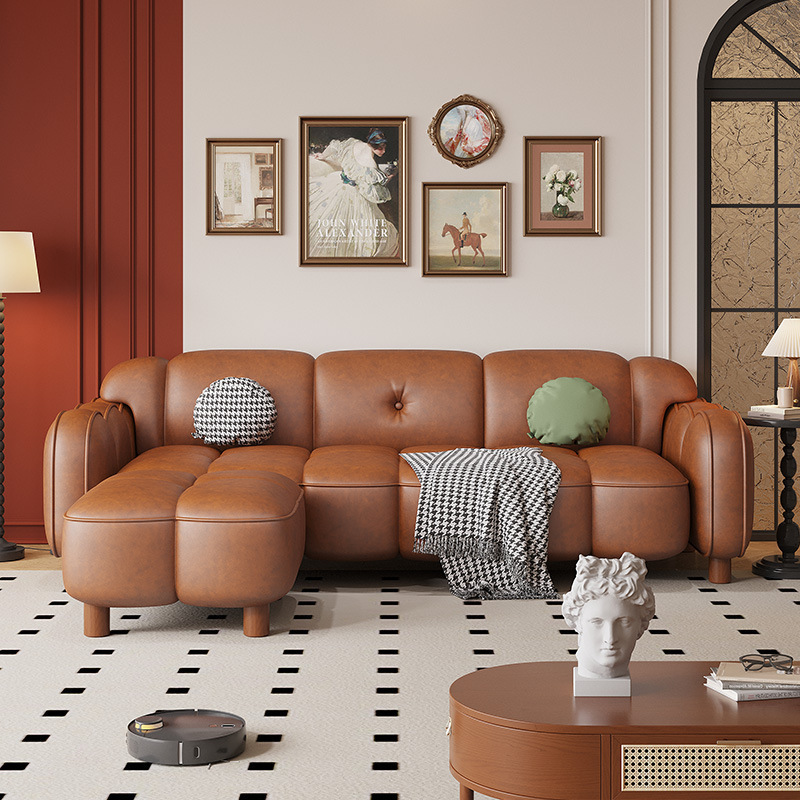 真皮沙發客廳現代簡約油蠟皮直排可移動輕奢家用小戶型皮藝沙發