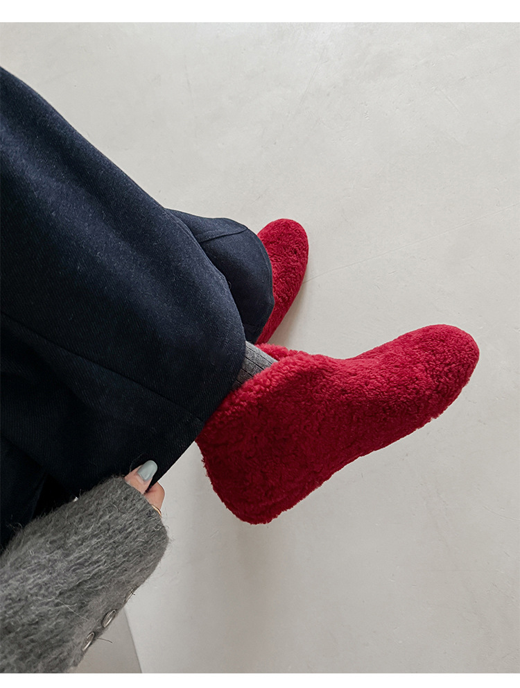 Boot cổ cao lông cừu mùa đông kiểu V, lót lông dày giữ ấm, tăng chiều cao, da dê nguyên tấm — nâu, màu đen, Trắng, màu đỏ chi tiết 14