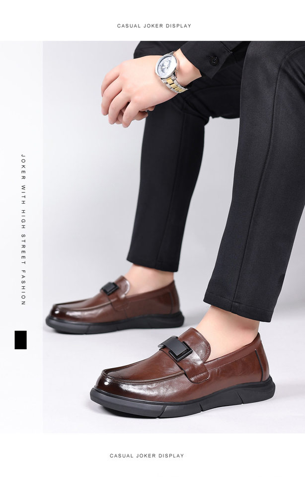 Giày lười nam da bò vân nổi mũi nhọn, gót thấp 1–3 cm, phong cách thường ngày — PZ98005 màu nâu, PZ98005 màu đen chi tiết 13