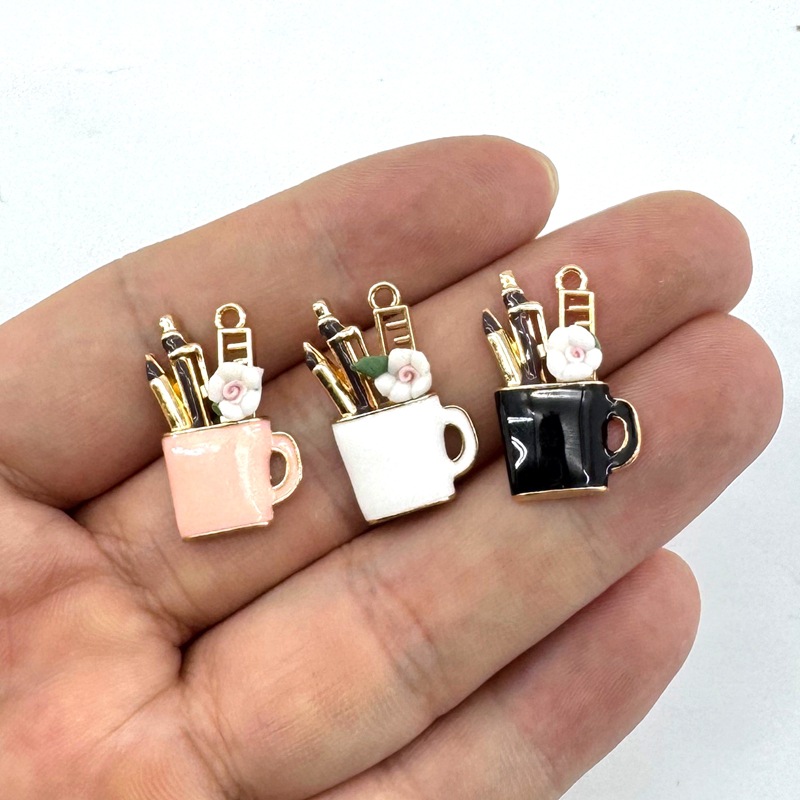 DIY Korean-style accessories K gold color enamel alloy bracelet, accessories with ceramic flower pen holder, earrings, pendants, and small charms