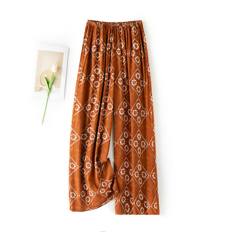 Cotton Silk Summer Rayon Sleep Pants with Double Pockets, Women's Plus Size Loose Casual High-Waisted Anti-Mosquito Wide-Leg Pants Cotton Silk Summer Rayon Sleep Pants with Double Pockets, Women's Plus Size Loose Casual High-Waisted Anti-Mosquito Wide-Leg Pants