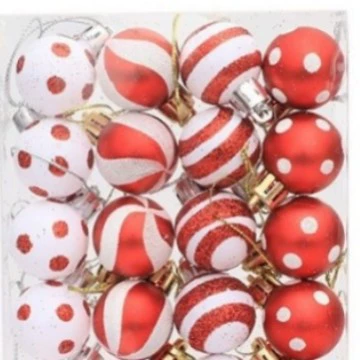 Трансграничный хит продаж, красный и белый рождественский шар, кулон 3 см, 12 шт., украшение для праздничной атмосферы, пластиковый рождественский шар