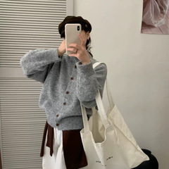 2594-136   韩系木扣立领混纱长毛百搭毛衣外套